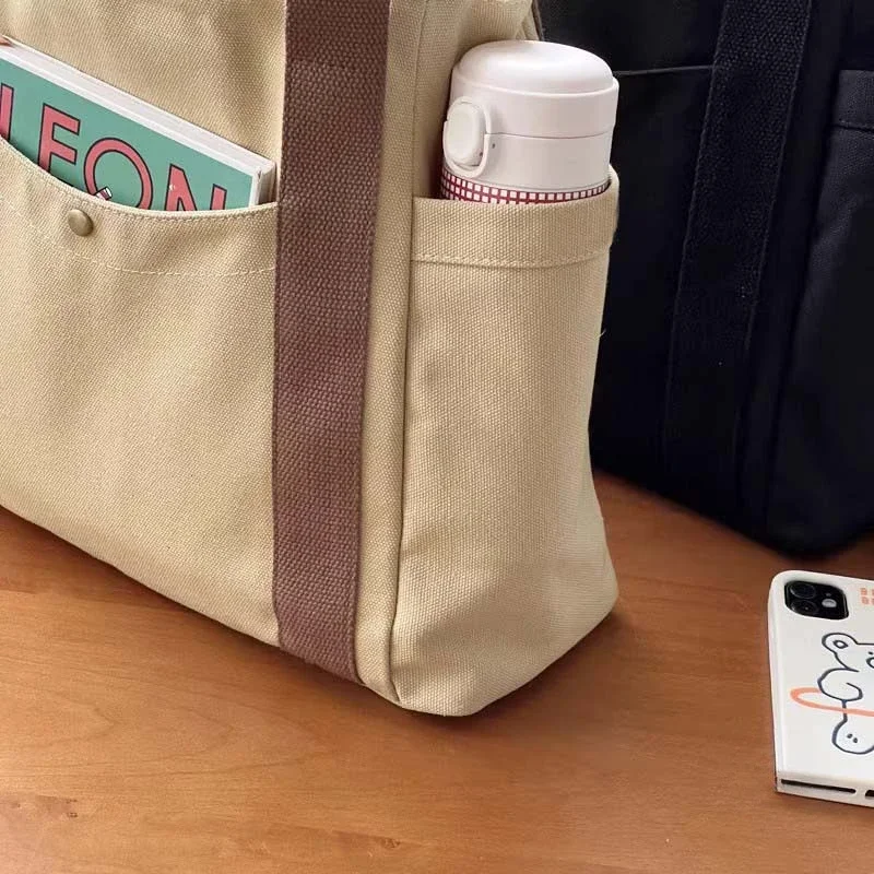Große Canvas-Tragetasche, Schultertasche für den Arbeitsweg, Handtasche für Studenten, Büchertasche für den täglichen Gebrauch im Freien – Detail 8