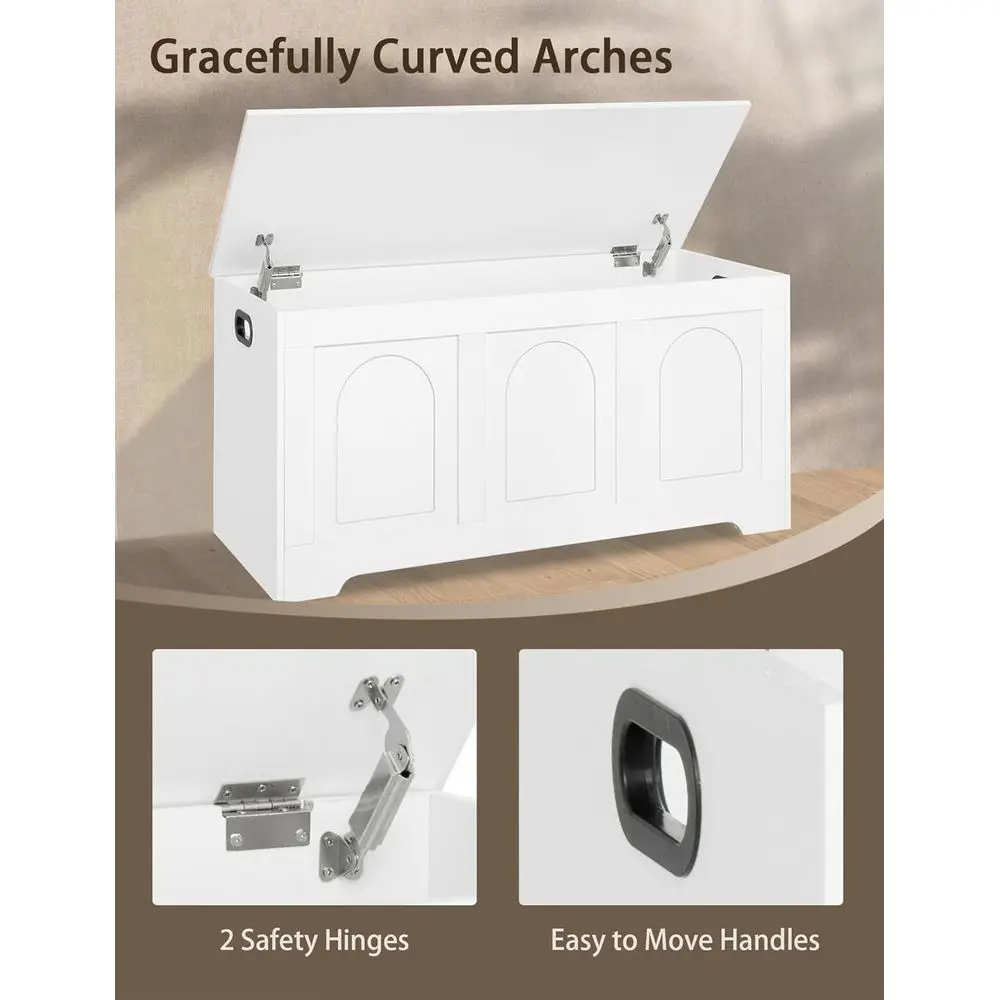 Cómoda de almacenamiento de madera blanca 39,4 con tapa abatible, 2 bisagras de seguridad, banco de zapatos para entrada, maletero resistente para el hogar, fácil montaje