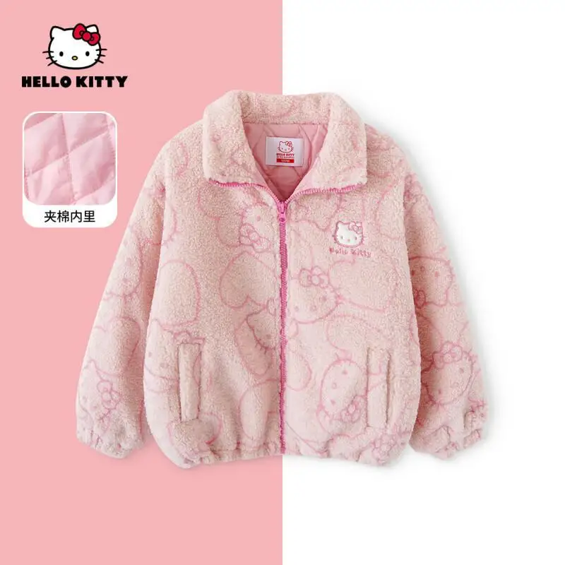 

Sanrio Hello Kitty детская одежда на хлопковой подкладке, осенне-зимнее плюшевое пальто с героями мультфильмов, утепленные топы в стиле аниме, милая мягкая куртка, подарок для девочки