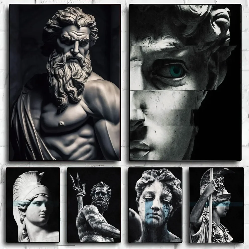 1pc frameless Canvas Medusa Zeus Thunder Sculpture Wall Art, HD Canvas Print Poster, Home, Room, Living Room, Office Decor Paint