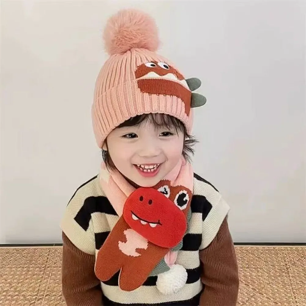 

New Durable High Quality Fashion Cute Ear Protection Knitted Hat Thermal Cartoon 3D Kids Beanie Sets Warm Coldproof Pullover Cap