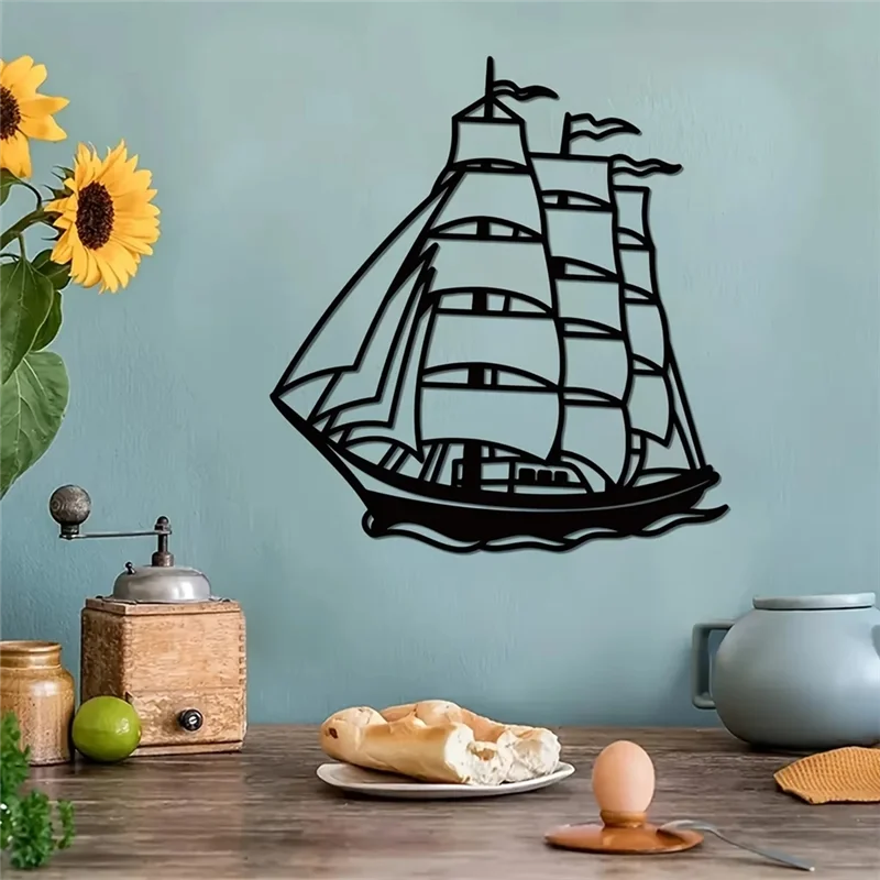 ABCA-Metal Sailboat Wall Art, Nautical Metal Sign, Imitation Ancient Ship Decor, Sailing Ship Hanging Gift