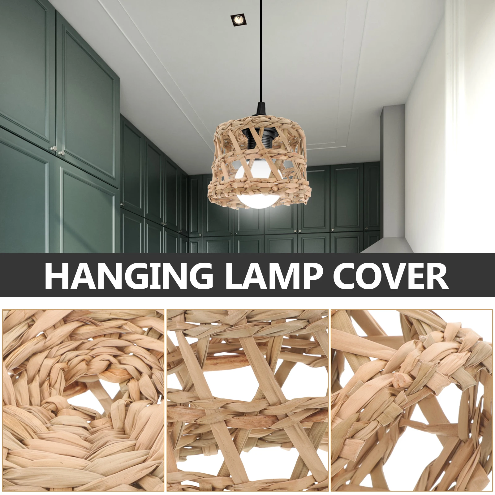 Creative Lampshade Woven Cover Hanging Pendant Straw Boho Decorative Light Protection Rustic Design Simple Structure Versatile