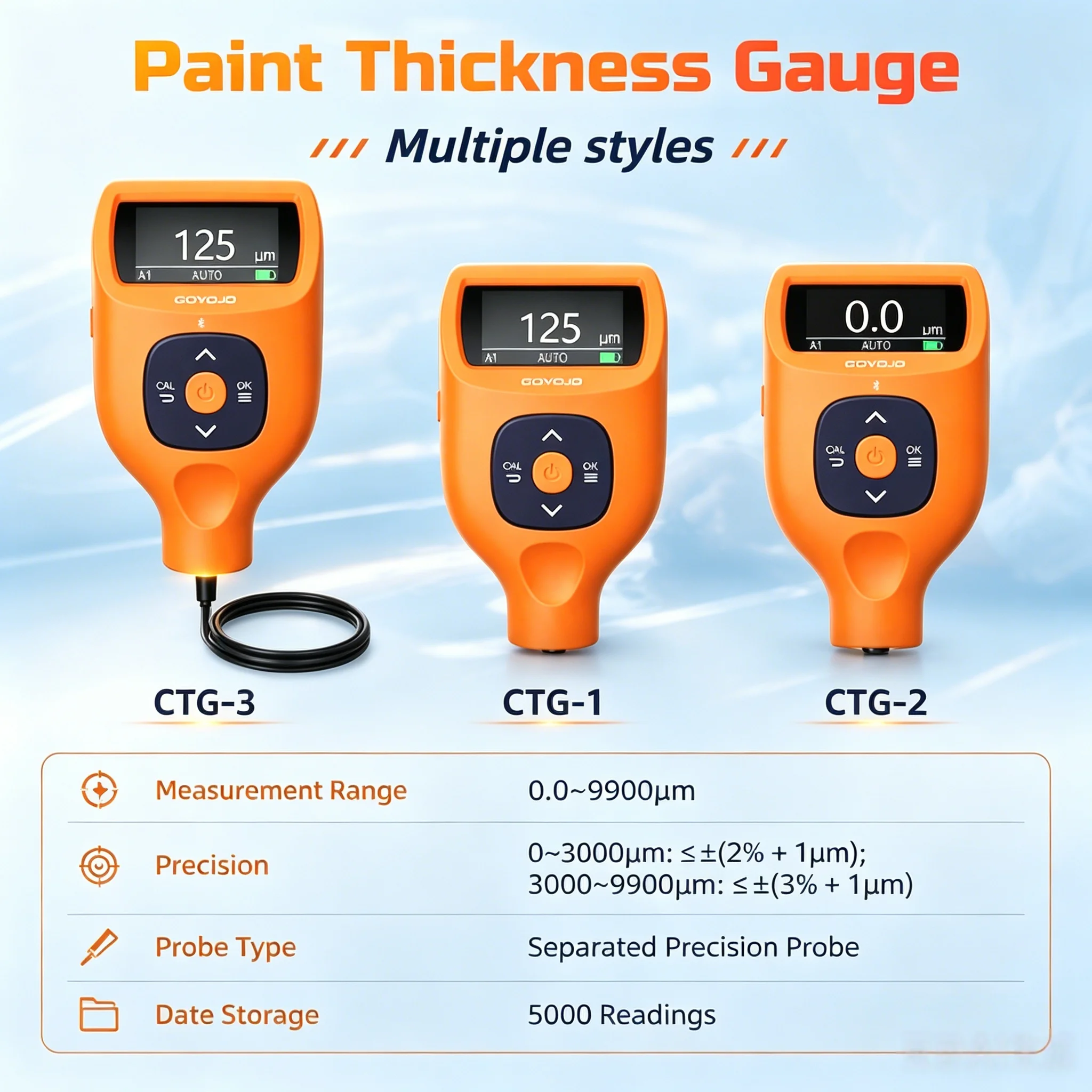 Paint Thickness Gauge - Lackschichtdickenmessgerät CTG-1/CTG-2/CTG-3 für Autos 0-2000μm 0-79mils