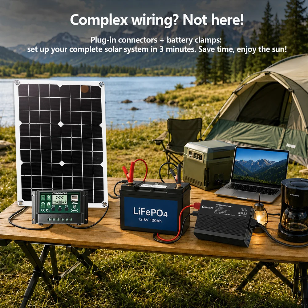 8000W Peak Solar Power System Kit(500W Solar Panel + MPPT Controller + Inverter) DC12V-AC220V Mobile Power For Garden RV Camping