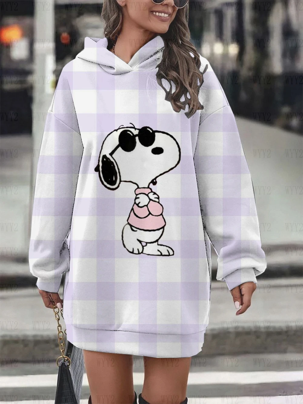 Women\'s spring and autumn Disney printed Snoopy new long-sleeved hoodie dress cartoon women\'s street casual fashion sweater dres