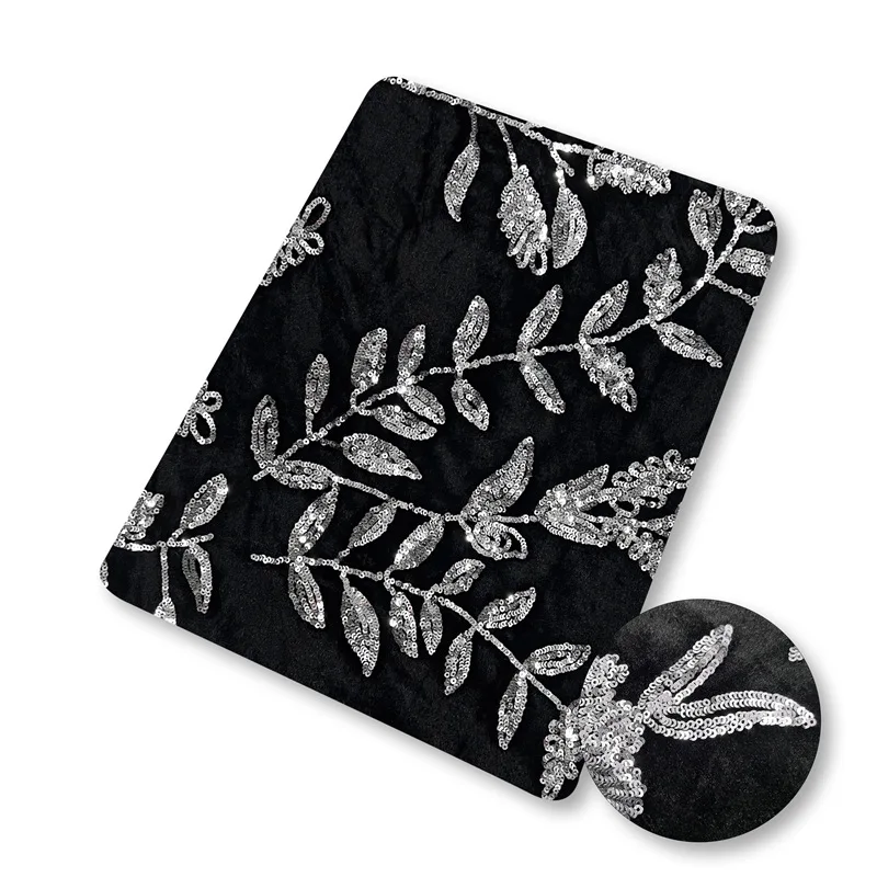 

French velvet silver flake floral pattern sequin fabric, African Nigerian wedding dress and girls' dress sewing fabric
