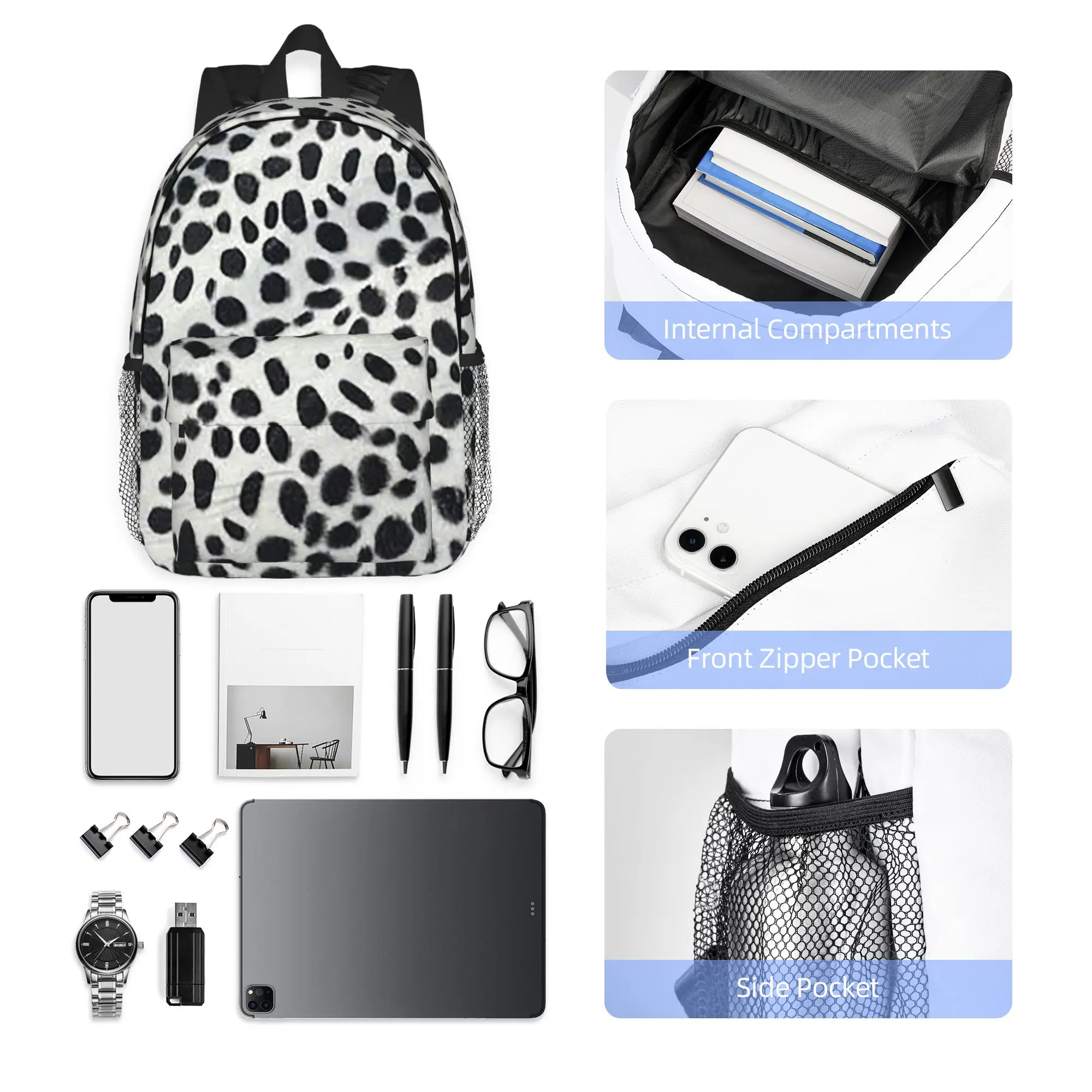 Dalmatian Dog Texture Backpack Hot Sale Daypack Large Capacity Boys Girls BookBag Shoulder Bags for Men Women School Bag