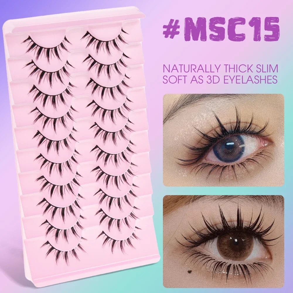 10 Pairs of False Eyelashes Natural 3D Manga Lashes Cross Wispy Soft Extension Realistic Fake Eyelashes Daily Eyes Makeup Women