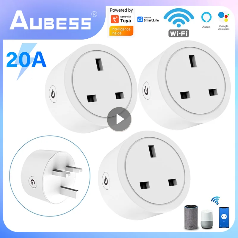 

Tuya 20A Wifi Smart Plug UK Socket Power Strip Mini Home Wireless Outlet with Energy Monitor Compatible with Alexa Google Home