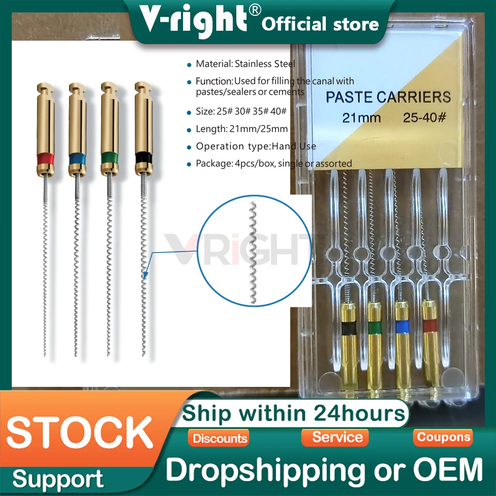 4pcs/Box Dental Paste Carriers Root Filler Lentulo 21mm 25mm Assorted #25-40 Endodontics files Dental Instruments Channel Spiral