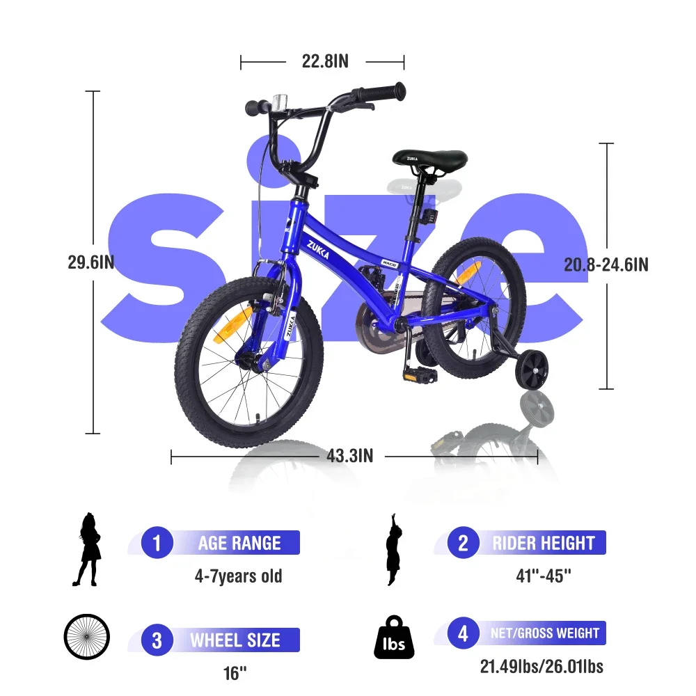 ZUKKA-bicicleta para niños de 16 pulgadas, con ruedas de entrenamiento para niños y niñas de 4 a 7 años, varios colores