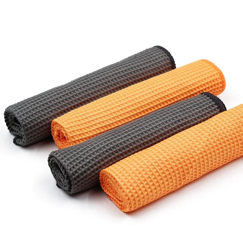 2PC Car Wash Towel Glass Cleaning Water Drying Microfiber Window Clean Wipe Auto Detailing Waffle Weave for Kitchen Bath 40*40cm