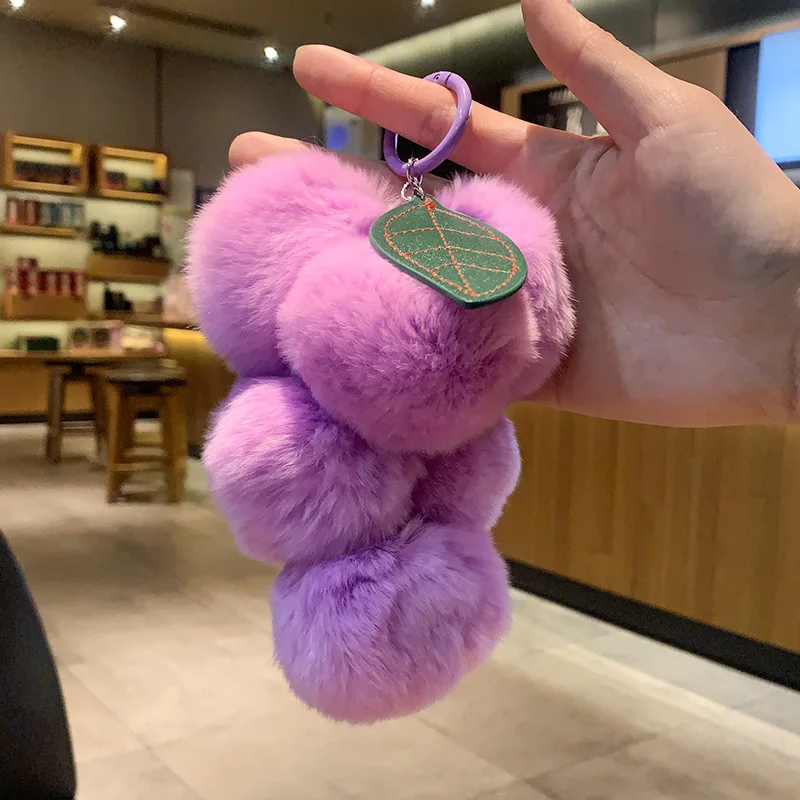 الأرجواني تقليد ريكس الأرنب الفراء حقيبة قلادة، ريكس الأرنب الفراء المخملية العنب قلادة، مفتاح السيارة قلادة التبعي #6