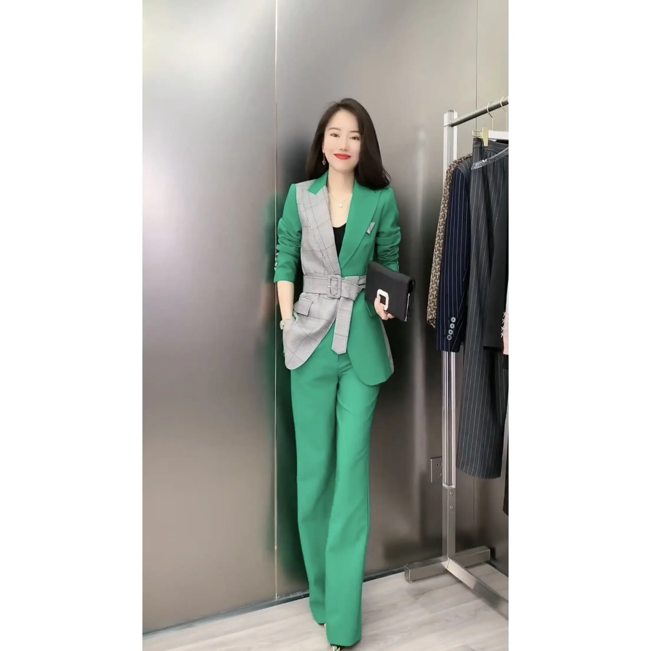 2-G4 High-end fashion suits for women 2023 spring and autumn new style temperamim contrast color suit jacket wide-leg pants tre