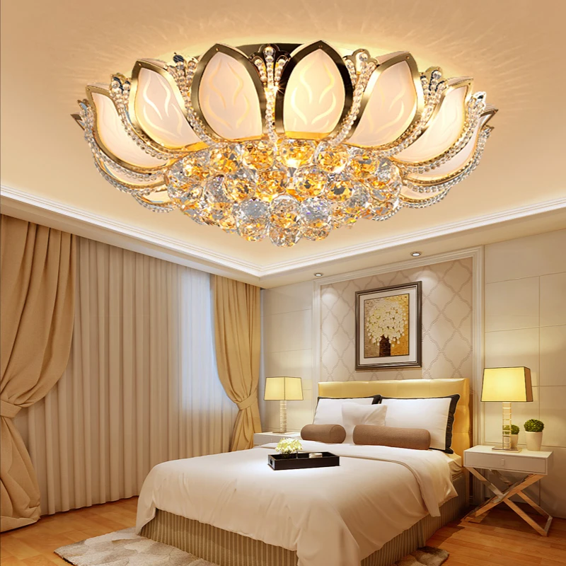 

European Luxury Lotus Lustre Modern Chandelier Living Dinning Room Bedroom Decor LED Ceiling Lamp Round Light Warm White Fixture