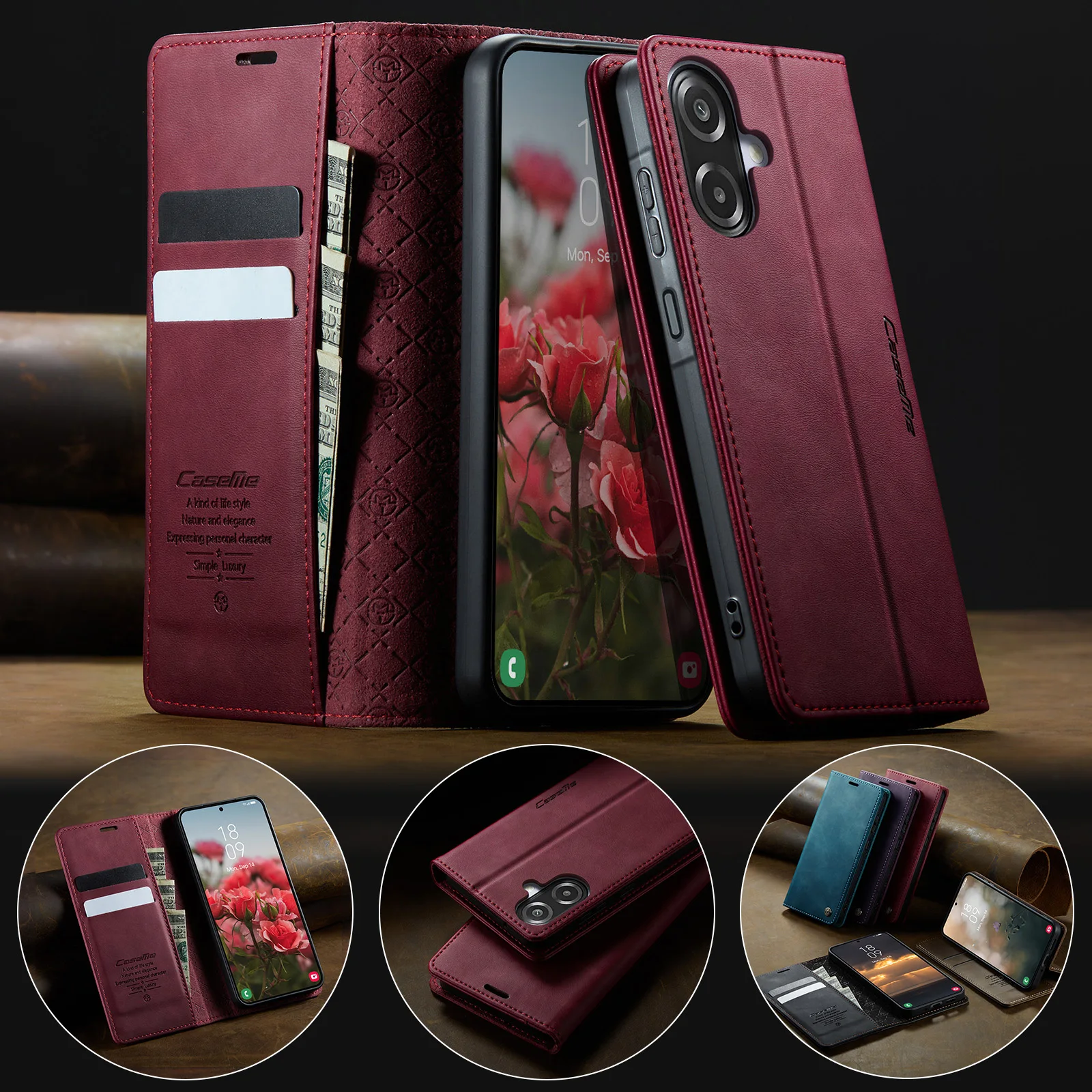 Caseme-033 For Samsung Galaxy A06 A07, Luxury Flip PU Leather Wallet Case Card Slots Money Bag Billfold Coin Purse Stand Cover