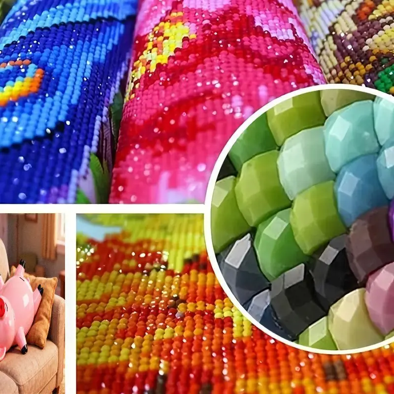 Kit Lukisan Berlian DIY 5D Full Drill, Seni Hewan Babi Merah Muda yang Santai di Sofa, Kerajinan Bordir Permata Kristal Besar 40x50CM, C