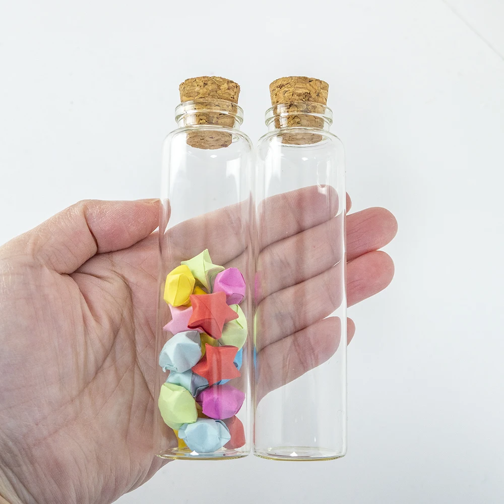 12Pcs 50ml Cork Clear Vitreous Vials Refillable Empty Cosmetics Perfume Jar Hyaline Glass Wedding Christmas Gift Ornament Bottle