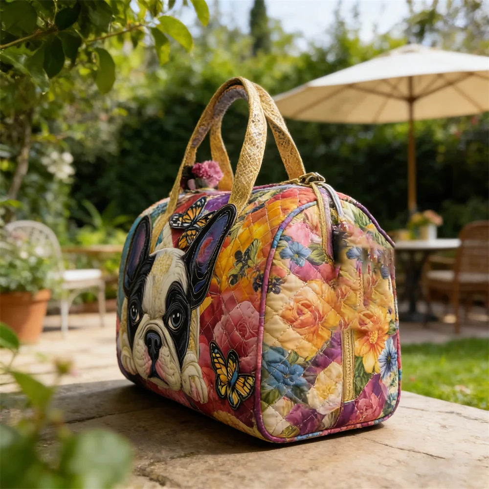 

Men's Floral Quilted Duffle Bag Bulldog Personalized Custom Travel Tote Women Weekender Bag 2026 Outdoor Road Trips