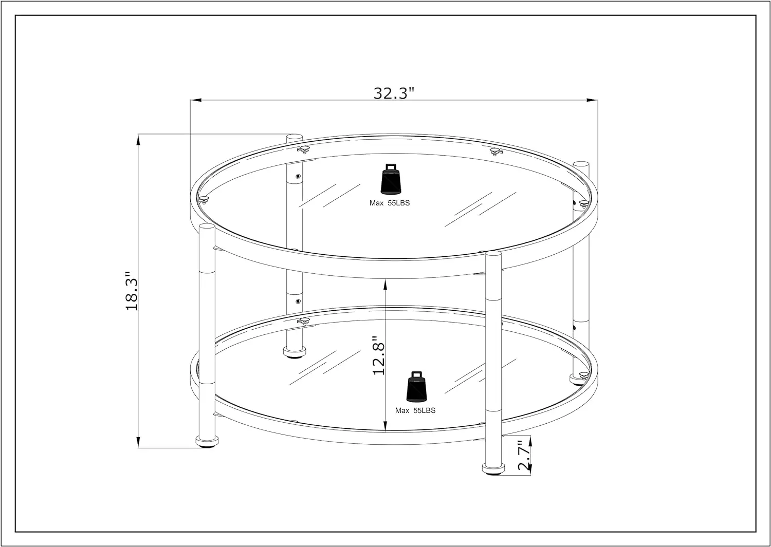 Lifesky Acrylic Glass Coffee Table - Round Coffee Tables With Metal Frame - Modern Tea Table For Living Room Chrome