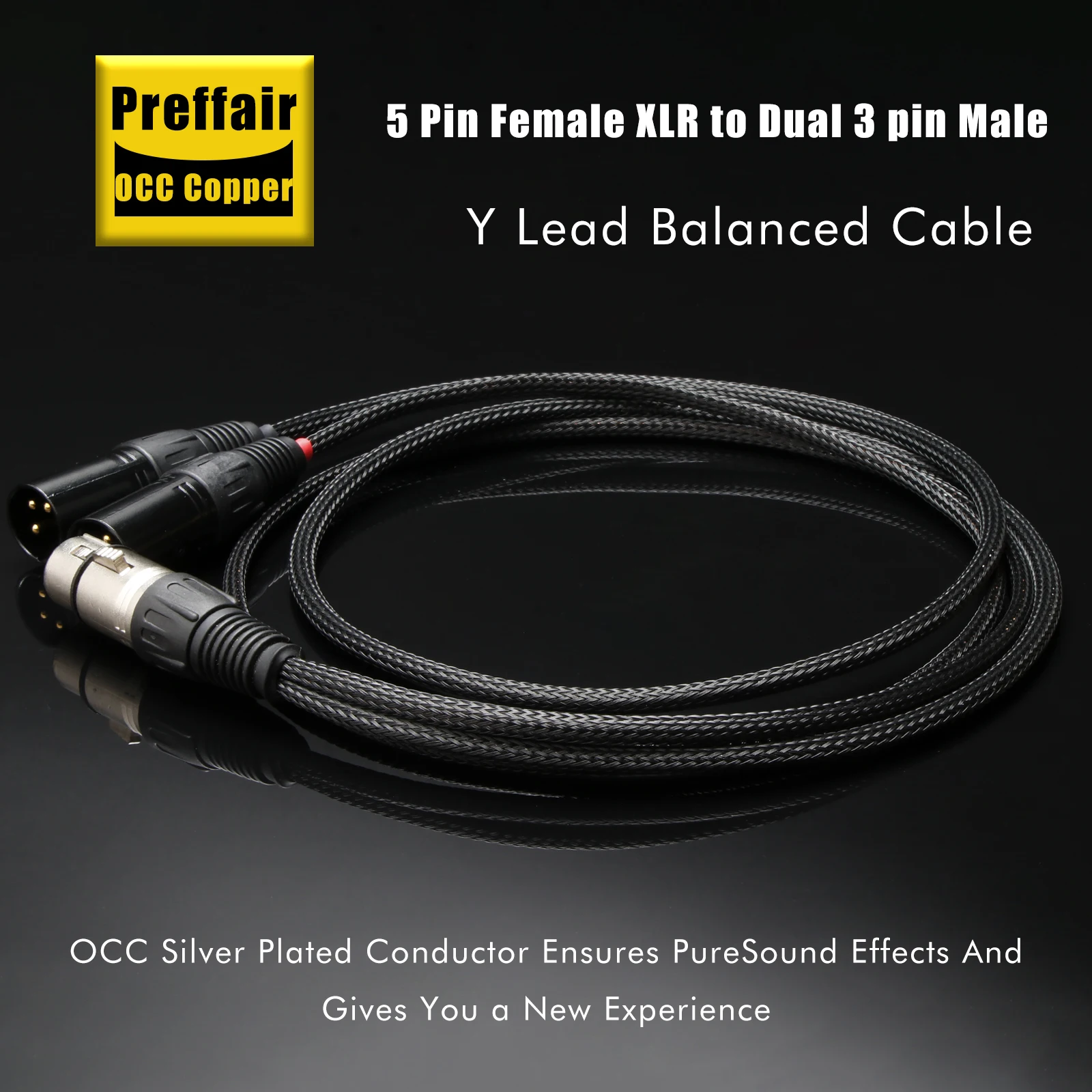 Preffair Audio Convert cable with 4pin/5pin XLR to 2x 3-pin XLR Male Balanced Silver Plated wires X417S/E517