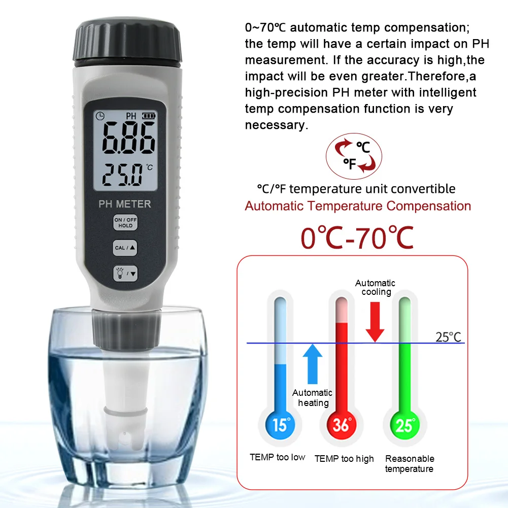 Yieryi Digital PH Meter Professional Dual Color Digital Water Quality Tester ATC Aquarium Pool Analyzers Acidity Monitor