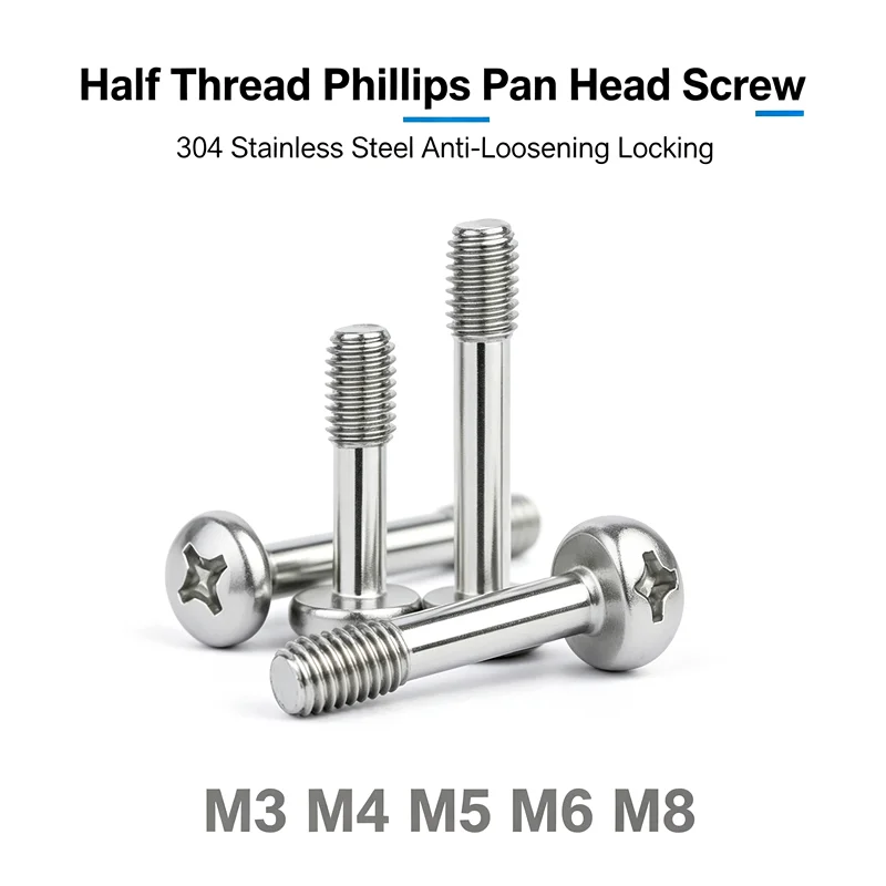 Anti-Loosening Locking Half Thread Screw 304 Stainless Steel Round Pan Head Fastener M3 M4 M5 M6 M8