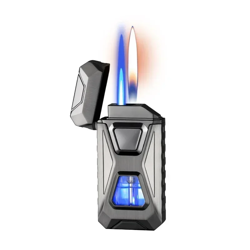 Metal Windproof Cigar Lighter Jet Torch Gas Two Types Flames Unusual Lighters Smoking Accessory Butane Gadgets for Men