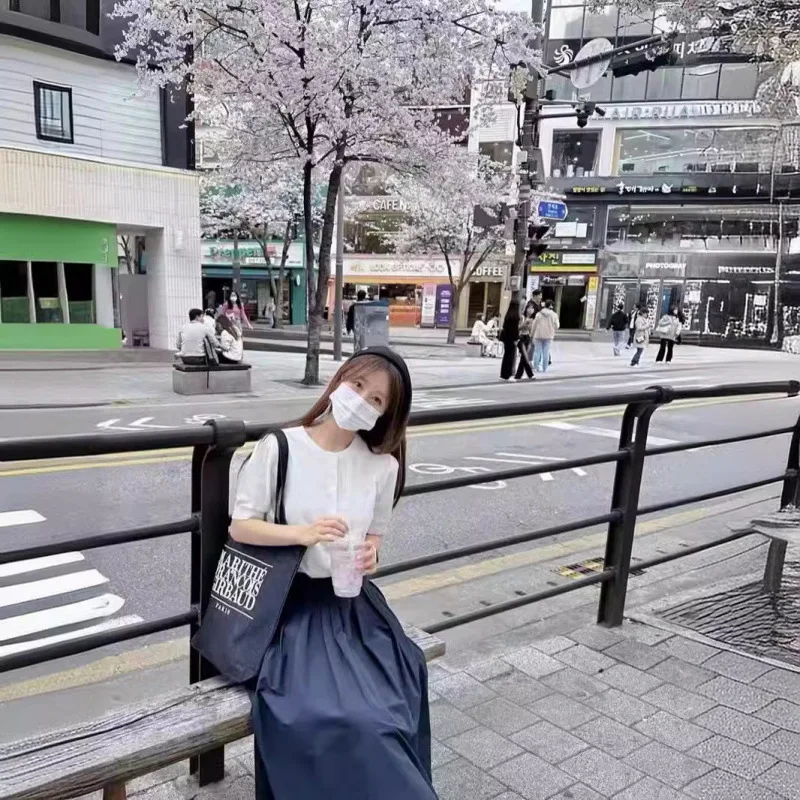 

High Waist A-Line Skirt Bla White f-length Women's Umbrella Skirt Slimming Versatile Marithe2024 Spring Summer New Arrival