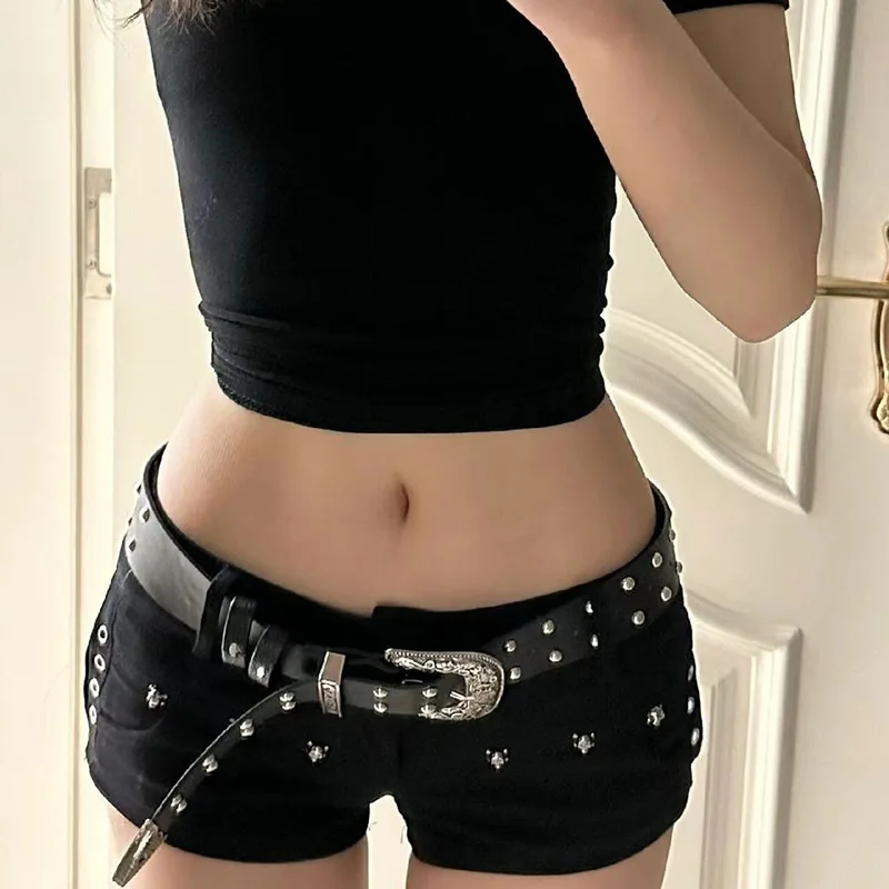 Black Sexy Low Waist Y2K Jean Shorts Woman Punk Gothic Popular Denim Super Shorts Female Korean Fashion Slin Fit Hot Short Pants