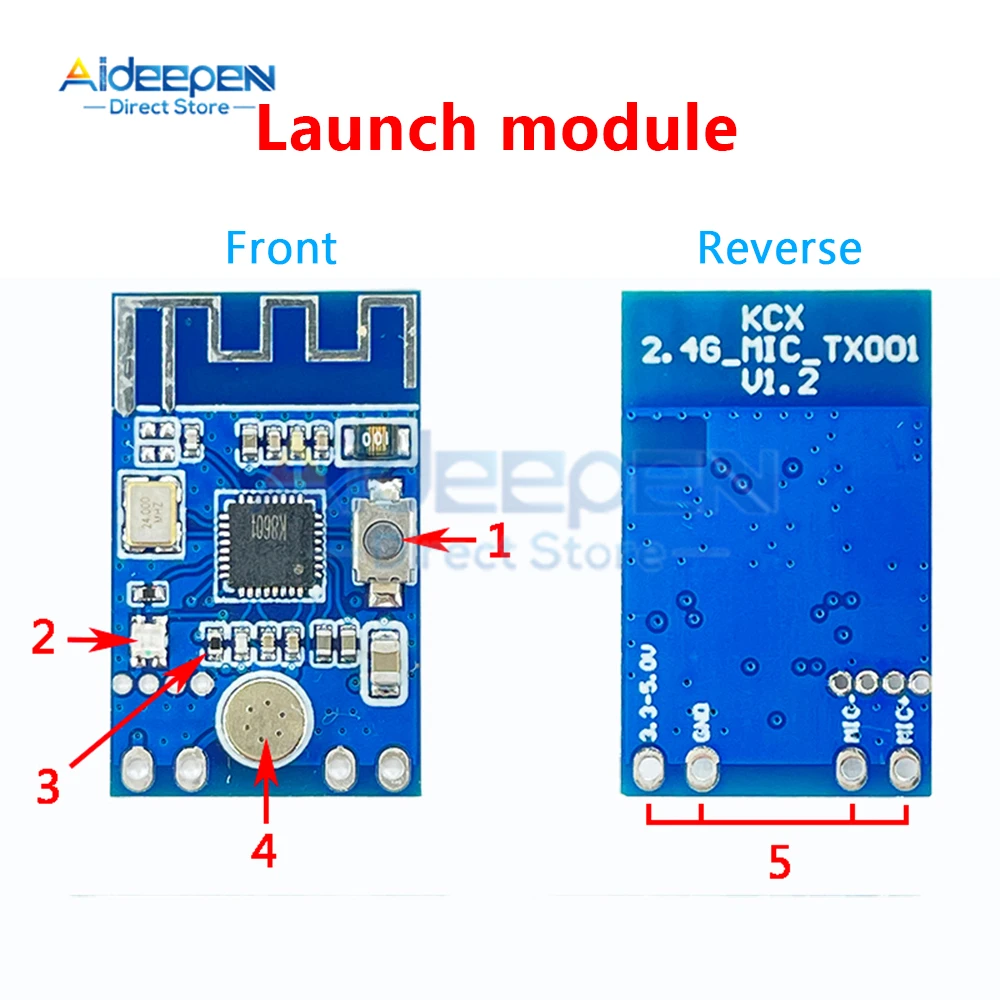 1 pasang 2.4G mikrofon nirkabel Audio sinyal menerima modul pemancar 3.3-5V antena Onboard PCB