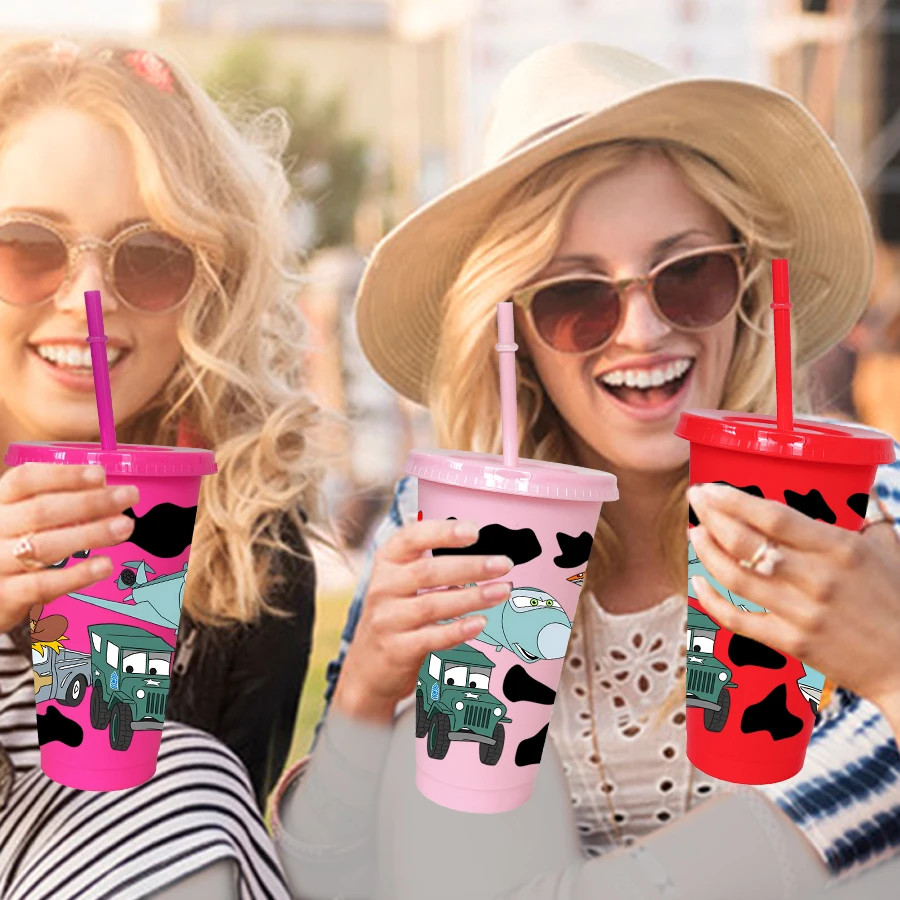 12pcs/pack Disney,Cars,Minnie Ears 26oz Color Plastic Tumbler Birthday Party Drinking Utensils Juice Coffee Mug