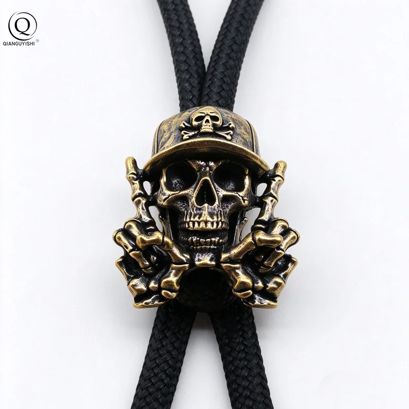 Hip-hop Skull with Baseball Cap Bead Brass Knife Bead Paracord Lanyard Pendant DIY Umbrella Rope EDC Outdoor Tool Accessories