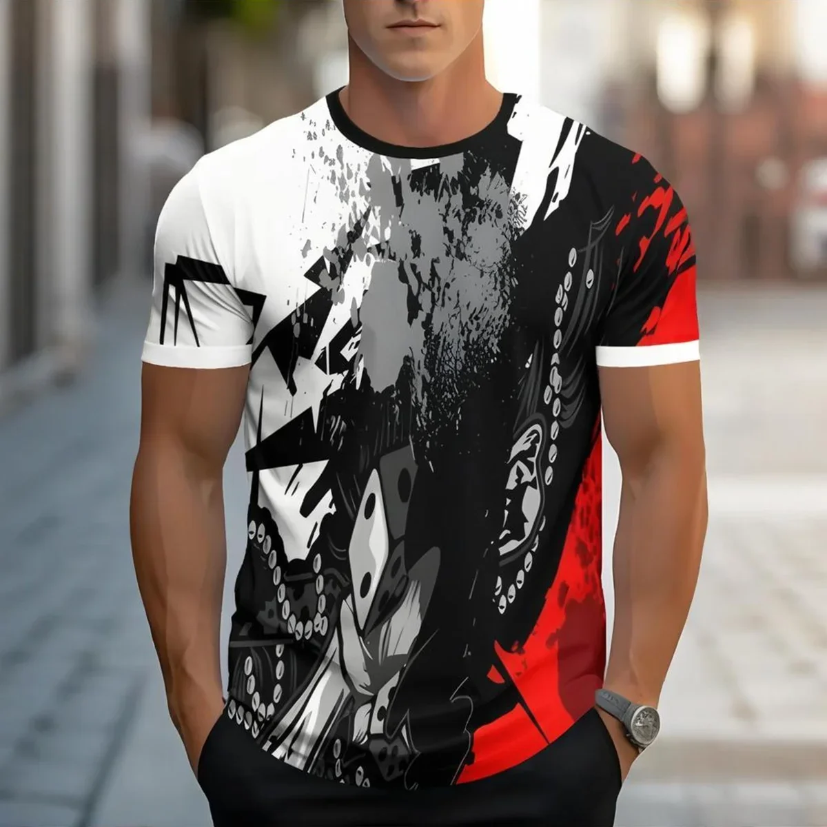 تي شيرت رجالي بتصميم تجريدي هندسي - تي شيرتات قطنية عالية الجودة بأكمام قصيرة بأنماط فنية معاصرة #1