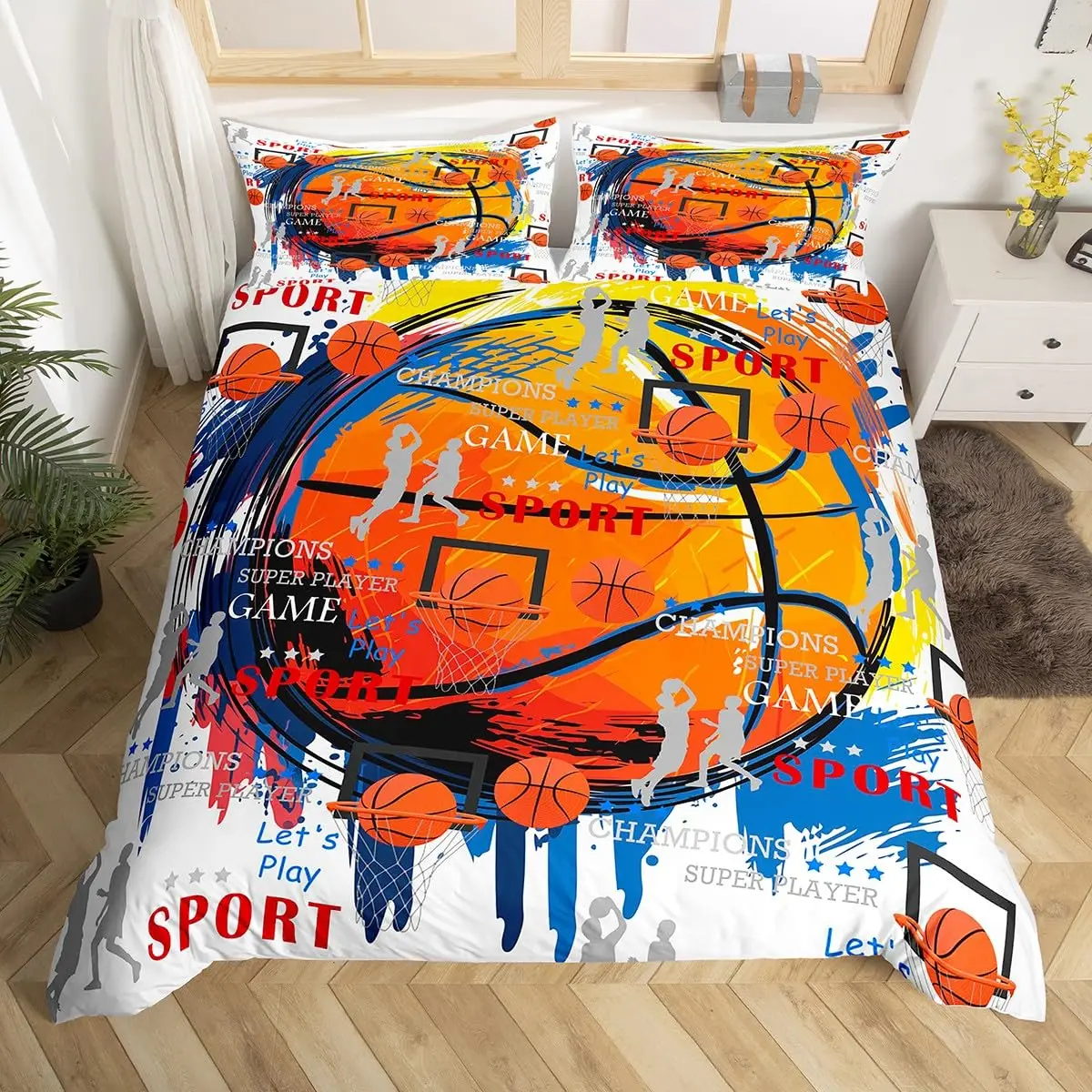 Basketball Bedding Set Gaming Sports Comforter Cover Ball Games Duvet Cover Kids Boys Teens Bedroom Decor Polyester Quilt Cover