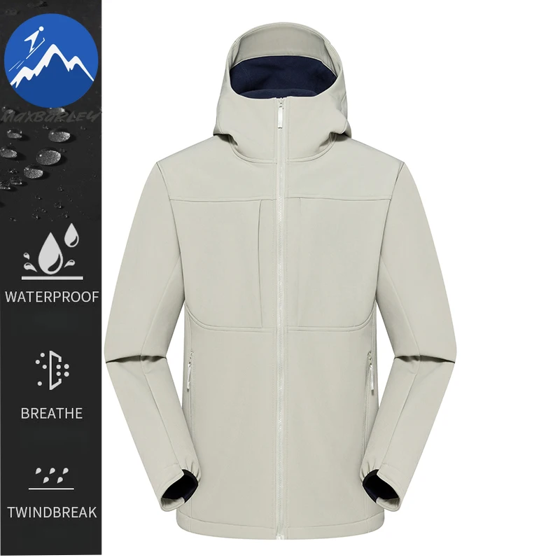 

Maxbarley Softshell Jacket Men Casual Hooded Outdoor Mountaineering Hiking Water-Repellent Coat Travel Windproof Autumn Wear
