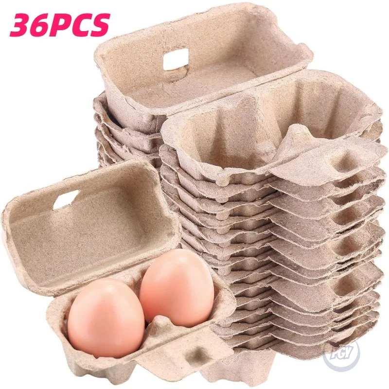36pcs Egg Cartons Vintage Easter Style 2 Cell Containers Sturdy Natural Pulp Kraft Paper Holder Boxes Storage Fresh Chicken Eggs