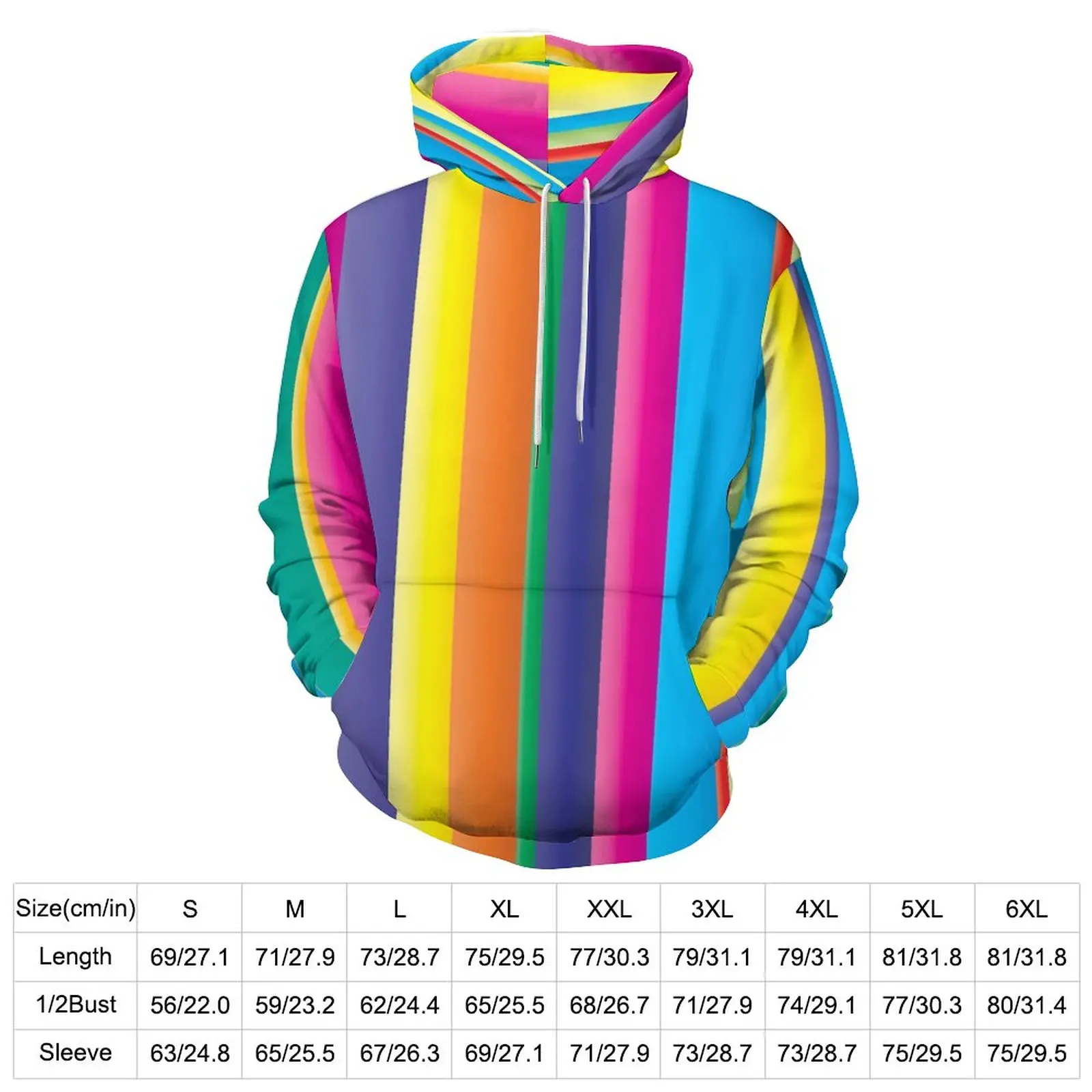 Striped Hoodies Long Sleeve Colorful Print Kawaii Casual Hoodie Autumn Hip Hop Oversized Pattern Loose Sweatshirts