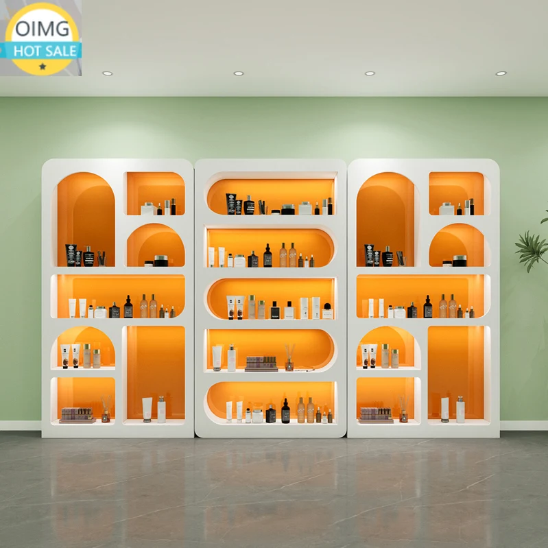 Cosmetic Display Case Cabinet Beauty Salon Nail Display Cabinet Glass Door Skin Care Products Shelves Multilayer Shelves