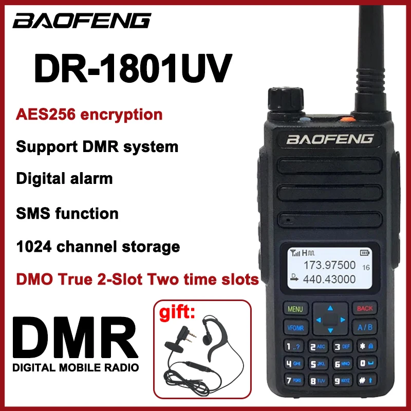 

Baofeng DR-1801UV Цифровая/аналоговая рация AES256 UV, двухдиапазонная, с двумя слотами для времени, SMS, портативная DMR, двусторонняя любительская радиостанция дальнего действия