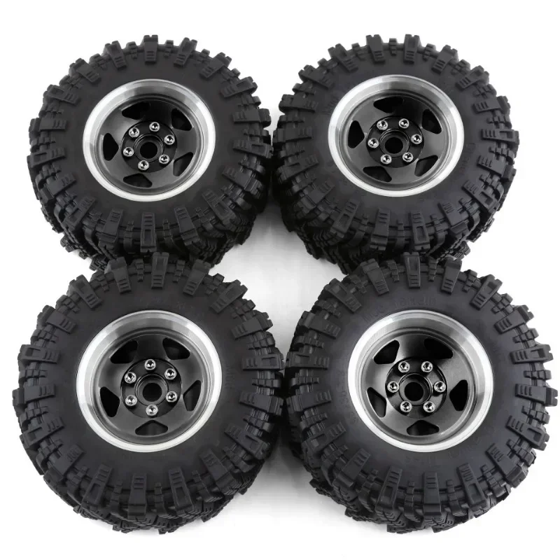 

4PCS 98MM 1.9" Super Viscosity Rubber Rock Tyres Wheel Tires with Beadlock Wheel Rim for 1:10 RC Crawler