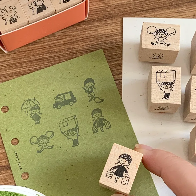 A Zhuo Studio Sweep The Floor Shopping Daily Life Wooden Rubber Stamp DIY Scrapbooking Photo Album Card Making Wood Seal