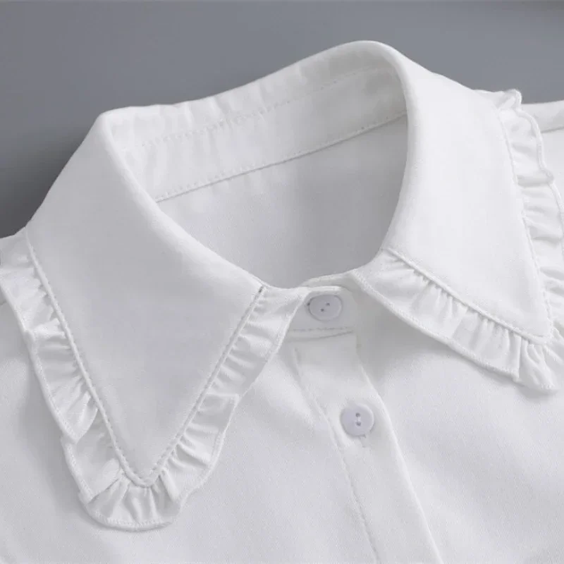 여성용 러플 라펠 화이트 페이크 칼라 탈부착 가능한 칼라 스카프 가짜 칼라 셔츠 타이 여성용 탈착식 셔츠 타이