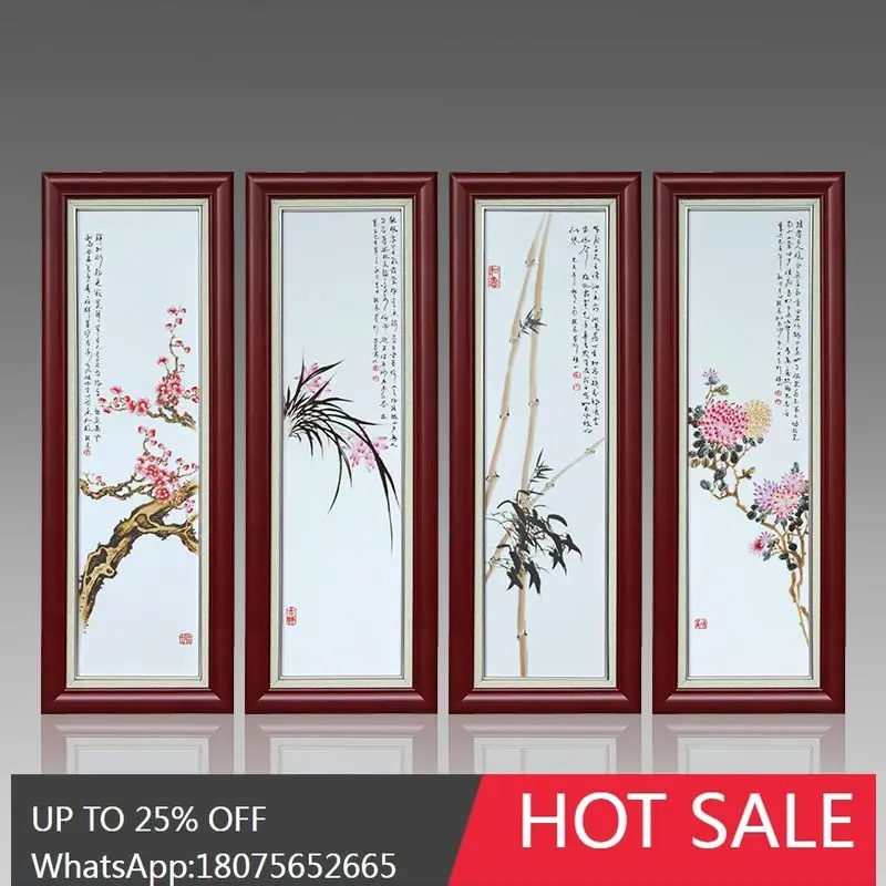 

HLZ Jingdezhen Ceramic Master Hand-painted Plum Orchid Bamboo Chrysanthemum Painting Antique Decorative Painting Background