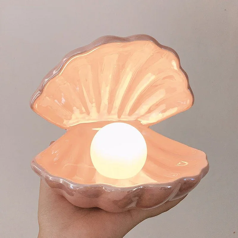 Fantasy Ceramic Shell Pearl Lamp Bedroom Decor Night Light Novelty Lighting Fairy Shell for Girl Home Decoration Bedside Lamp