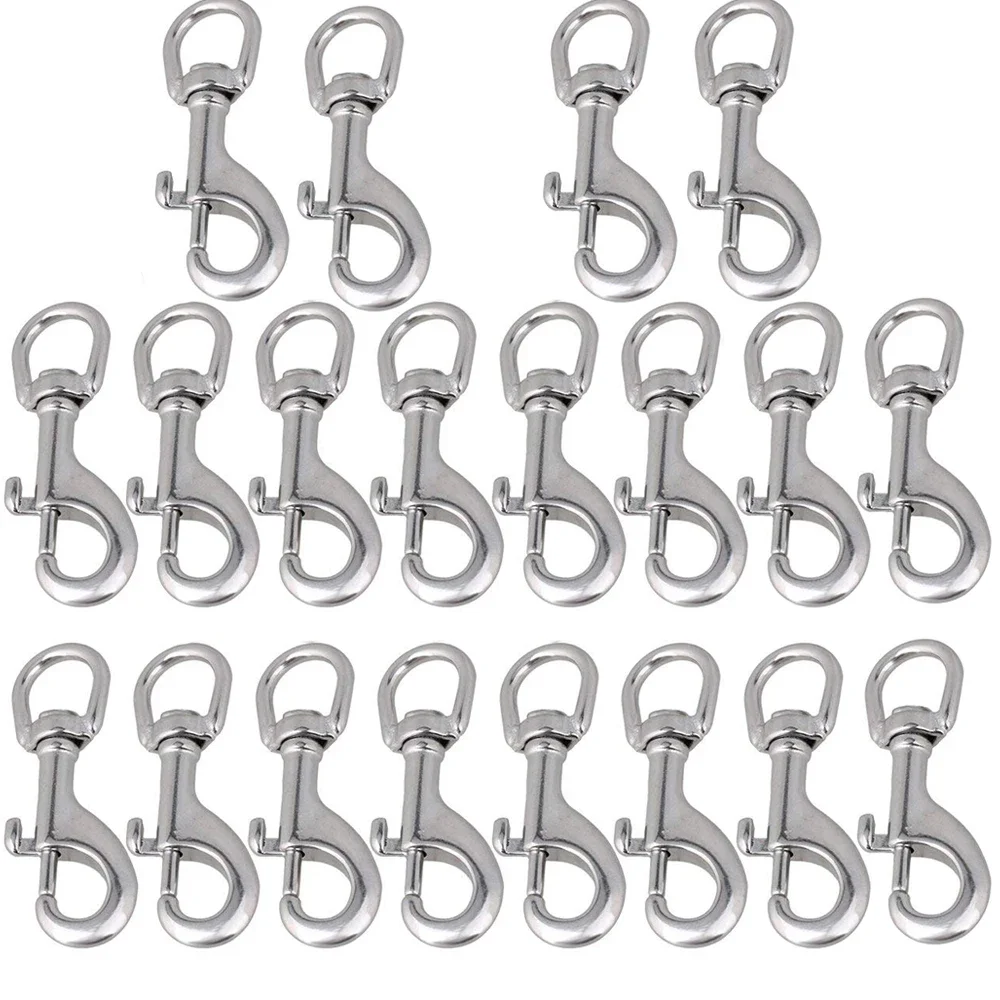20Pcs Swivel Eye Snap Hook 80MM Single Ended Bolt Snap Clips 304 Stainless Steel Clips for Keychain Dog Leash Camera Strap
