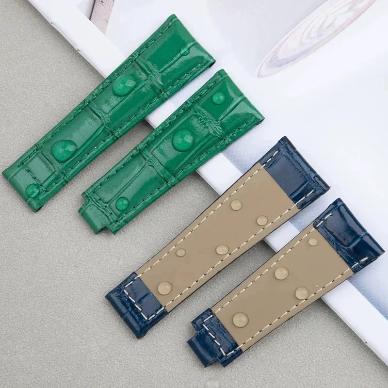 20 مللي متر حزام ساعة من الجلد الطبيعي لرولكس دايتونا الغواصة أسود أخضر المياه شبح ساعة اكسسوارات الرجال الساعات