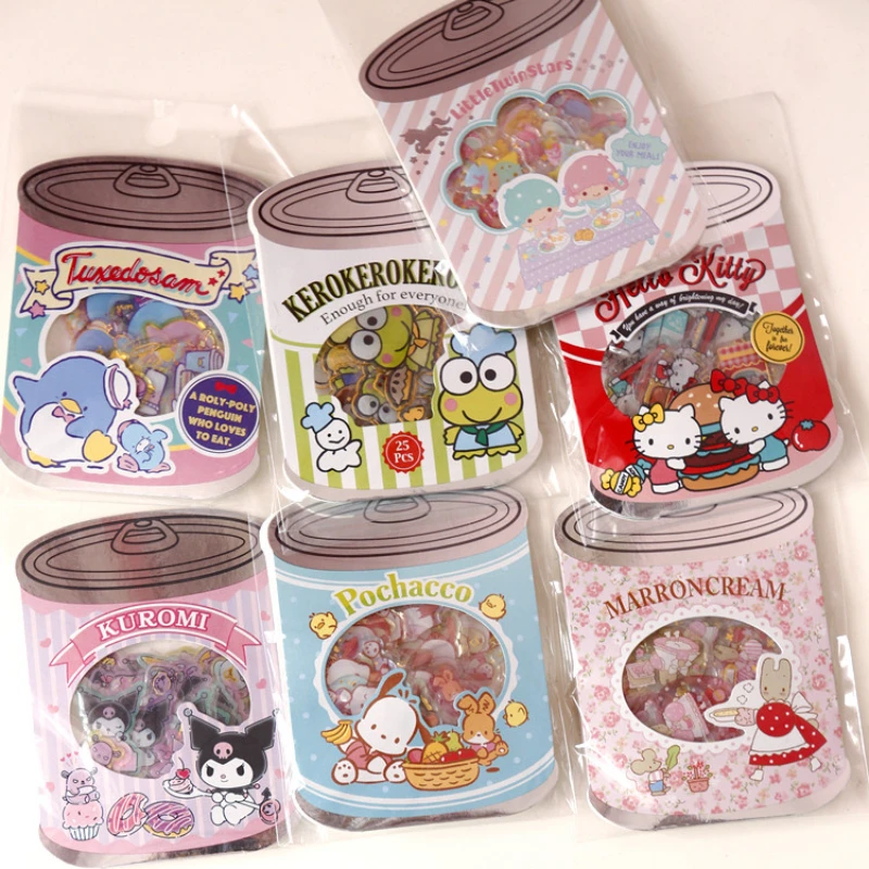 25 Pieces/New Sanrio Hello Kitty My Melody Cartoon Canned Creative Sticker Pack Diy Adhesive Crystal Acrylic Stickers Look Good