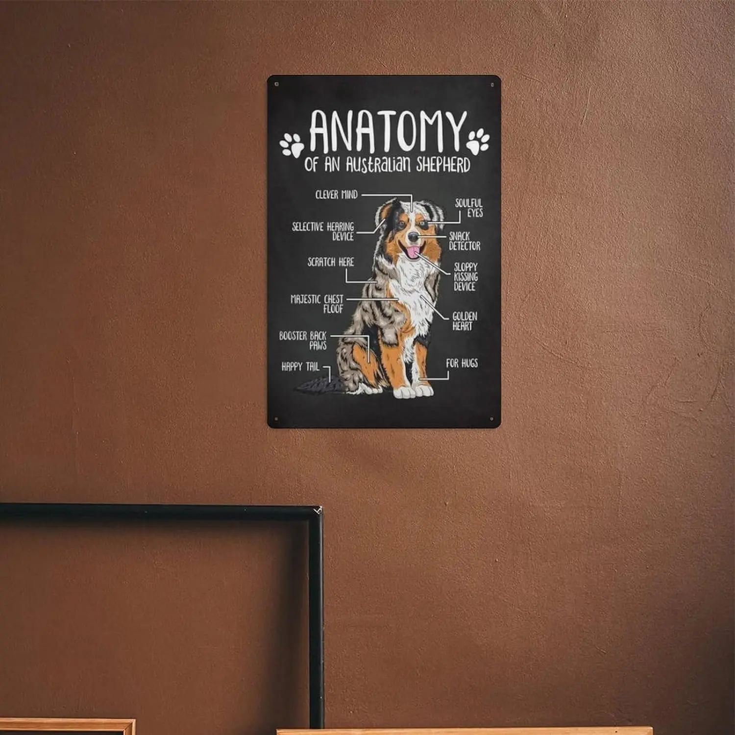 Metal Sign Anatomy of an Australian Shepherd Dog Breeds Puppy Vintage Tin Sign For Cafe Bar Garden Home Bathroom Wall